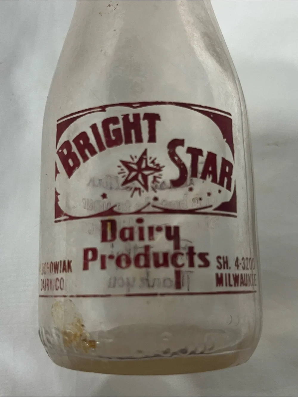 Bright Star & Golden Guernsey Dairy Clear Glass Half Pint Cream/Milk Bottles